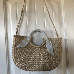 LC Lauren Conrad Scarf Half Moon Straw Tote Bag